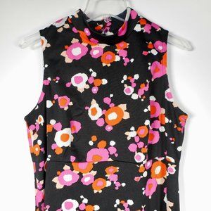 VTG 70s Original Hot Pink Black Sz M Maxi Dress Mod Fun Flower Groovy